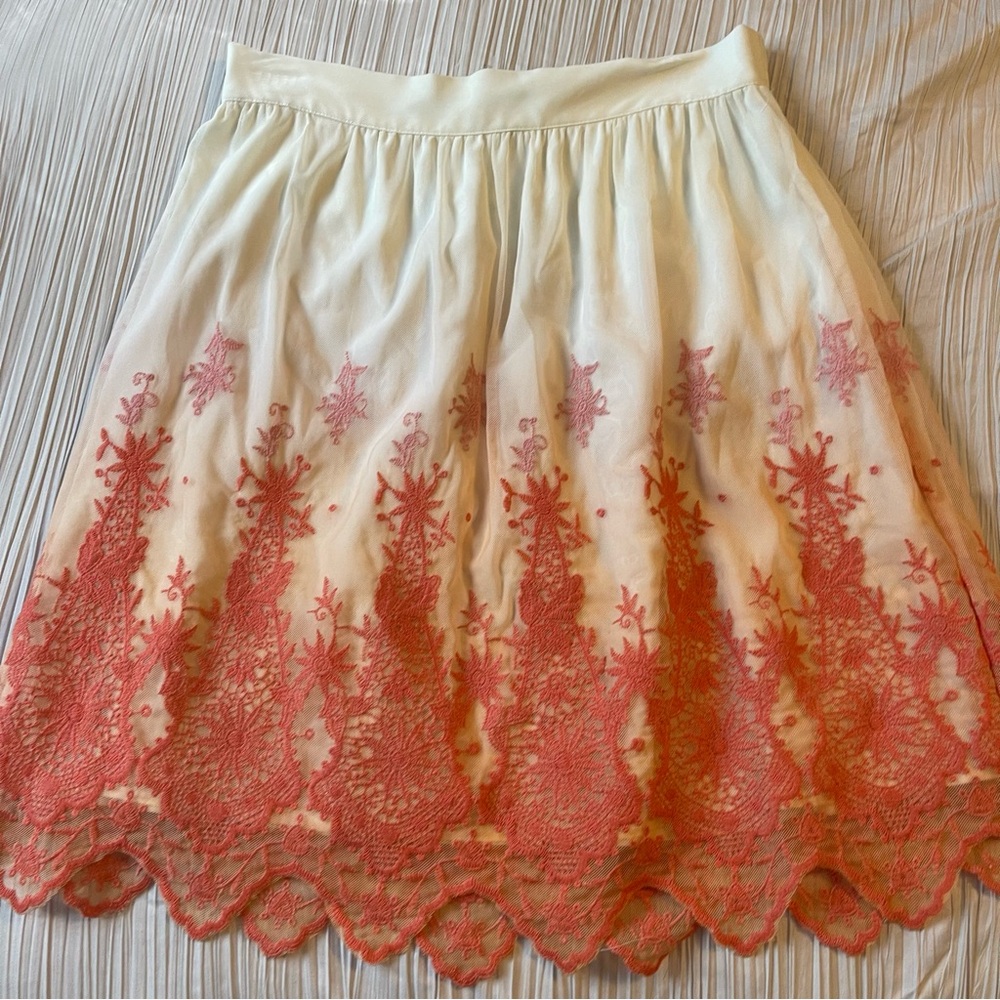 Antonio Melani ivory melon lace mini short skirt zipper size 6